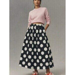 Maeve Cotton Poplin Pleated Midi Skirt L